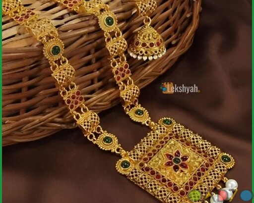 Shimmering Copper Rajwadi Collection Antique Gold Plated Jewellery Set For Women And Girls
